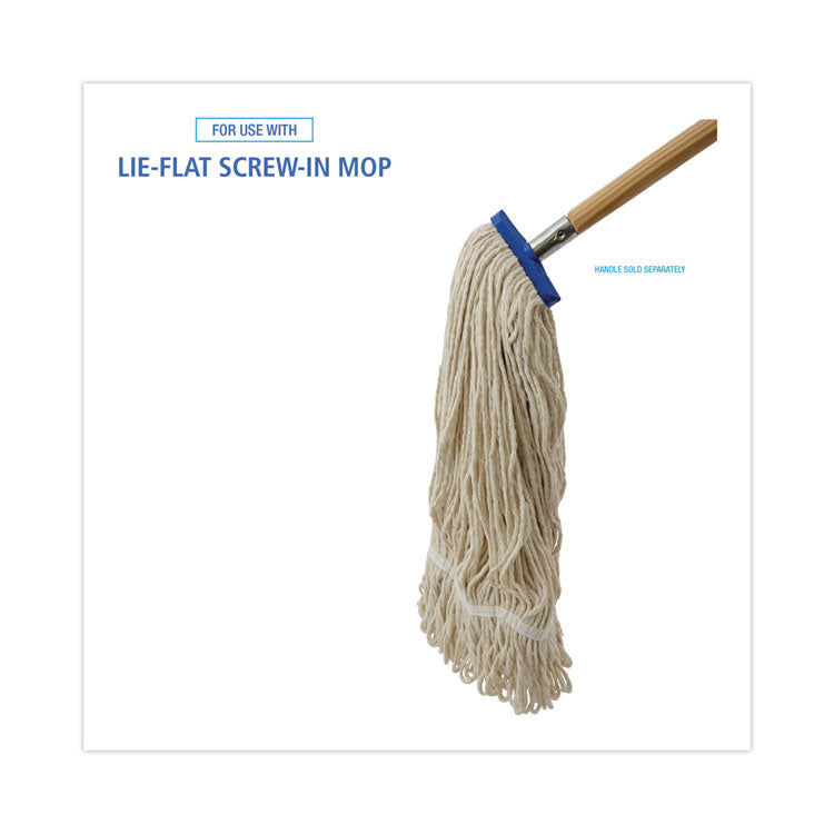 Mop Head, Lie-Flat Head, Cotton Fiber, 24 oz, White, 12/Carton
