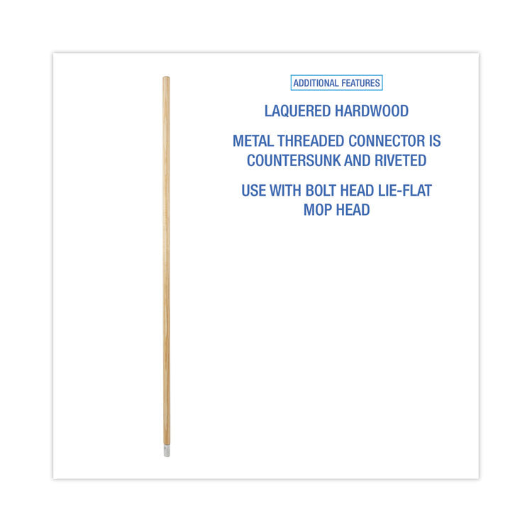 Lie-Flat Screw-In Mop Handle, Lacquered Wood, 1.13" dia x 54", Natural