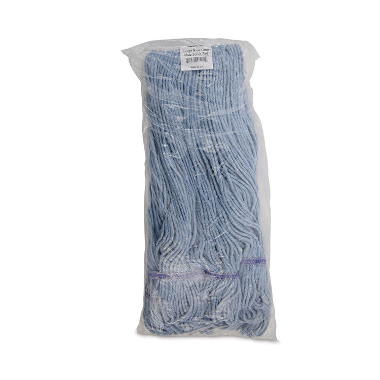 Mop Head, Loop-End, Cotton With Scrub Pad, Large, 12/carton