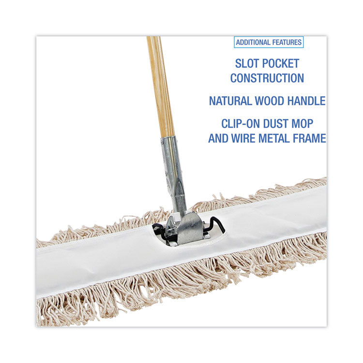 Cotton Dry Mopping Kit, 36 X 5 Natural Cotton Head, 60" Natural Wood Handle