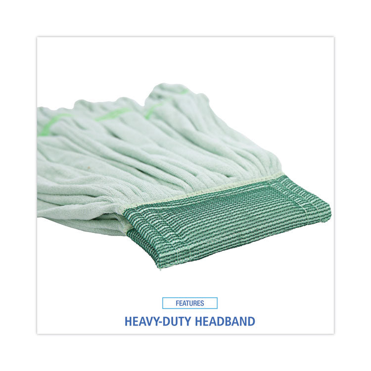 Microfiber Looped-End Wet Mop Heads, Medium, Green, 12/carton