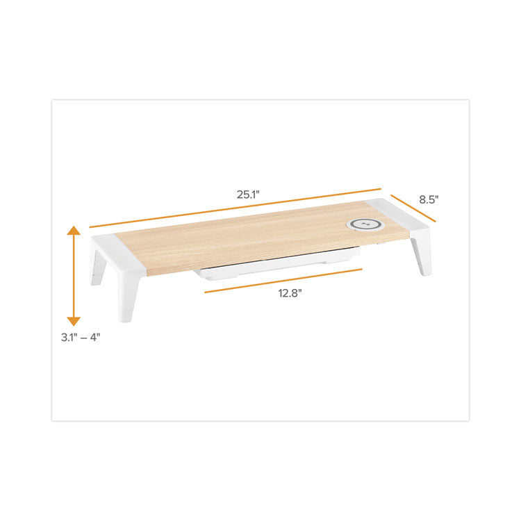 Wooden Monitor Stand with Wireless Charging Pad, 9.8" x 26.77" x 4.13", White