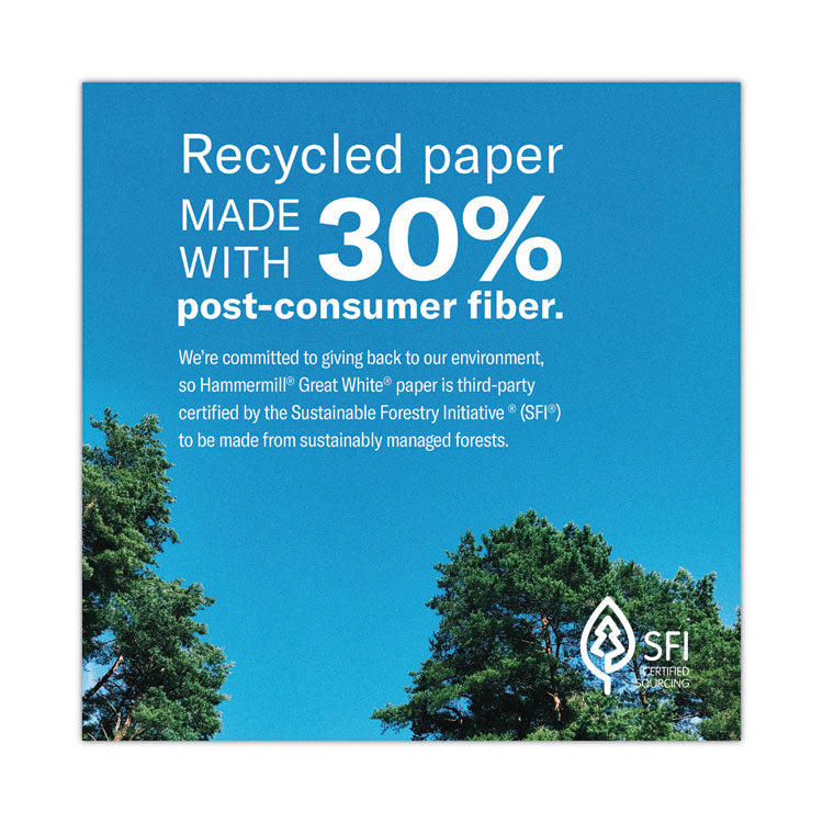 Great White 30 Recycled Print Paper, 92 Bright, 20 lb Bond Weight, 8.5 x 14, White, 500/Ream