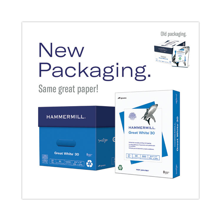 Great White 30 Recycled Print Paper, 92 Bright, 20lb Bond Weight, 8.5 x 11, White, 500/Ream,10 Reams/Carton,40 Cartons/Pallet