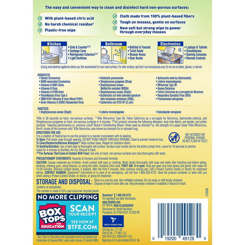 Lysol Disinfecting Wipes, Fresh Citrus Scent, 70 Wipes/Pack (1920049128)