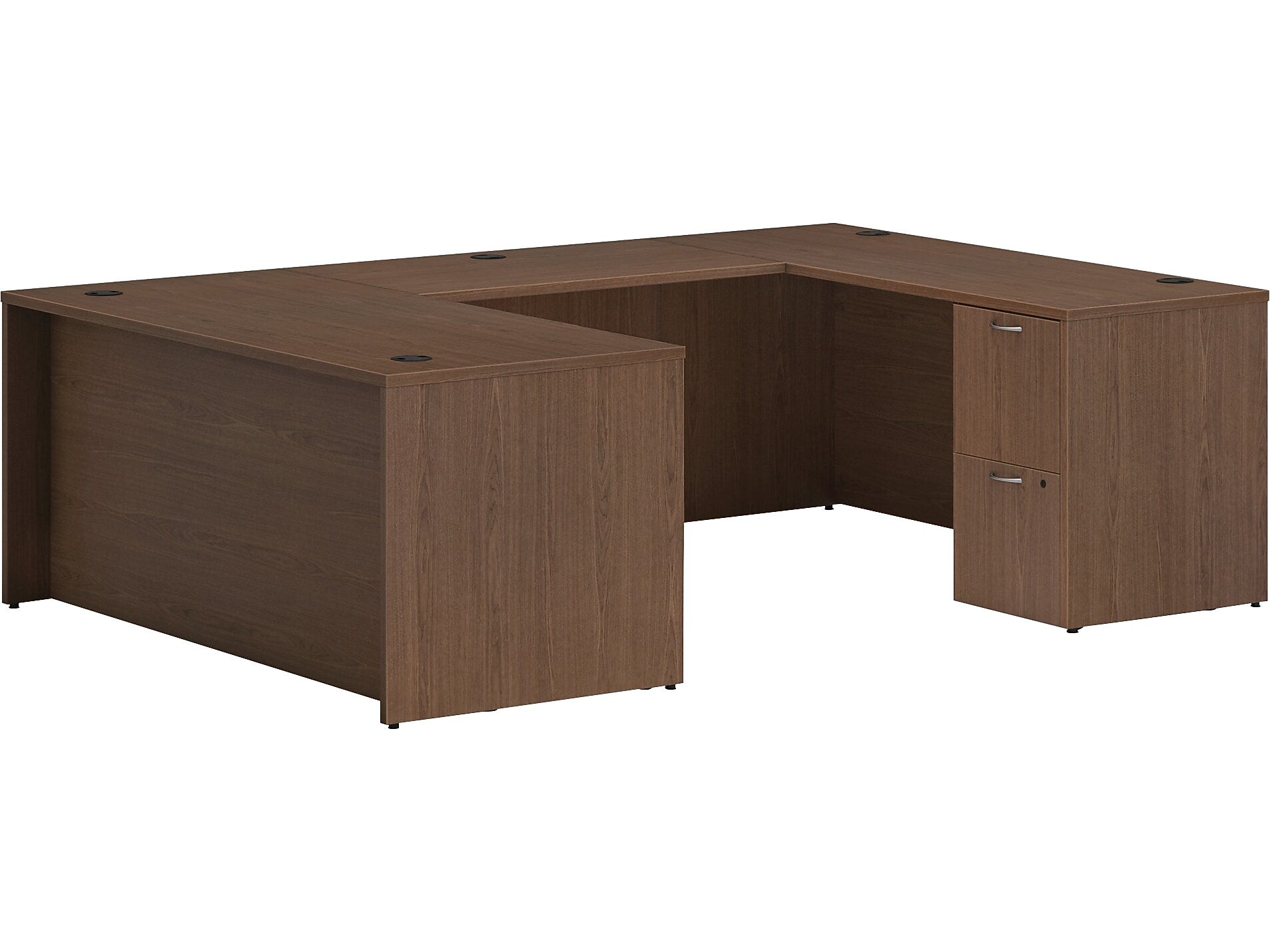 HON Mod 66"W x 96"D U-Shaped Computer Desk with 2 Support Pedestals, Sepia Walnut (HLPL6696UDESKSE1)