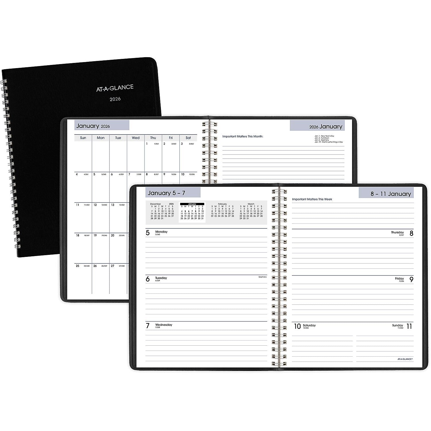 2026 AT-A-GLANCE DayMinder Executive 7" x 8.75" Weekly & Monthly Planner, Faux Leather Cover, Black (G546-00-26)