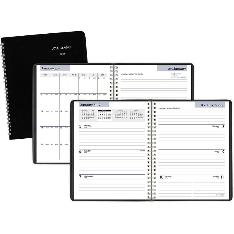 2026 AT-A-GLANCE DayMinder Executive 7" x 8.75" Weekly & Monthly Planner, Faux Leather Cover, Black (G546-00-26)