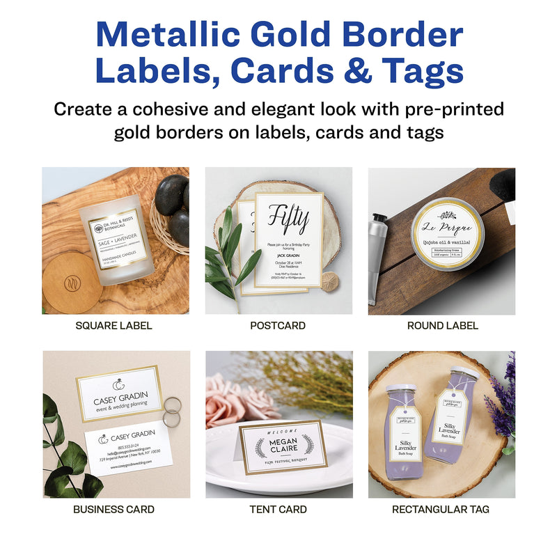 Avery Laser/Inkjet Invitation Cards, 5" x 7", White/Gold, 30 Cards & Envelopes/Pack (3325)