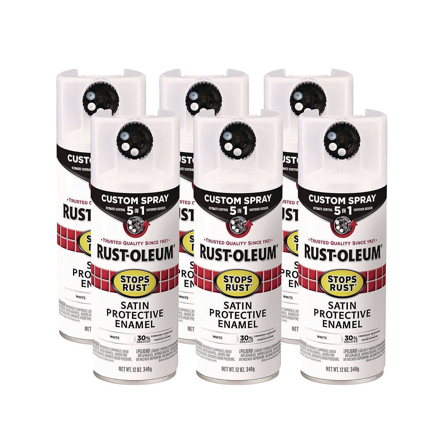 Rust-Oleum Stops Rust 5-in-1 Spray Paint, Satin White, 12 oz., 6/Carton (376870)