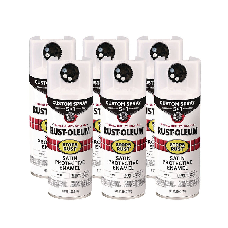 Rust-Oleum Stops Rust 5-in-1 Spray Paint, Satin White, 12 oz., 6/Carton (376870)