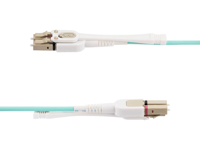 StarTech 3m (9.8ft) LC to LC (UPC) Duplex OM4 Multimode Fiber Optic Cable with Push-Pull Tabs, 50/125, Aqua (450FBLCLC3PP)