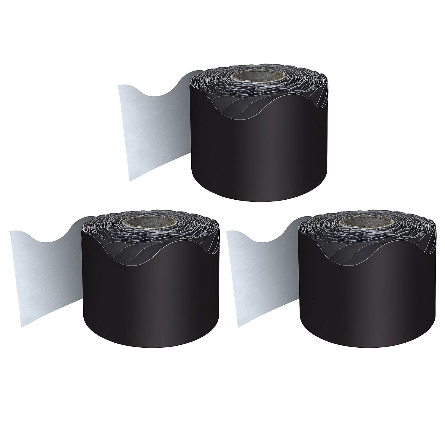 Carson Dellosa Education Rolled Scalloped Border, 2-1/4"x 65', Black, 3/Bundle (CD-108472-3)