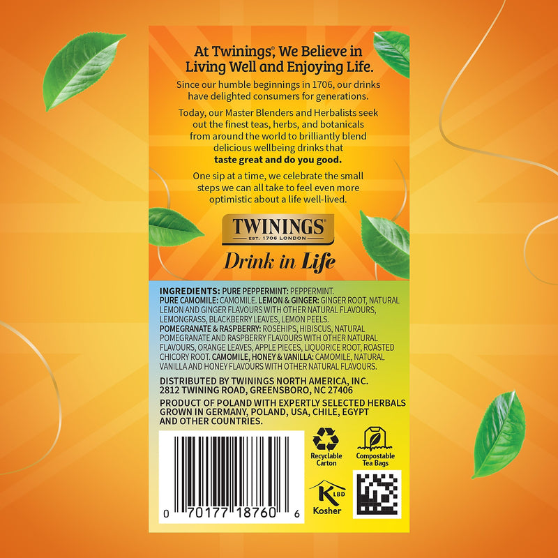 Twinings Variety Herbal Caffeine Free Tea Bags, 20/Box (F08666)