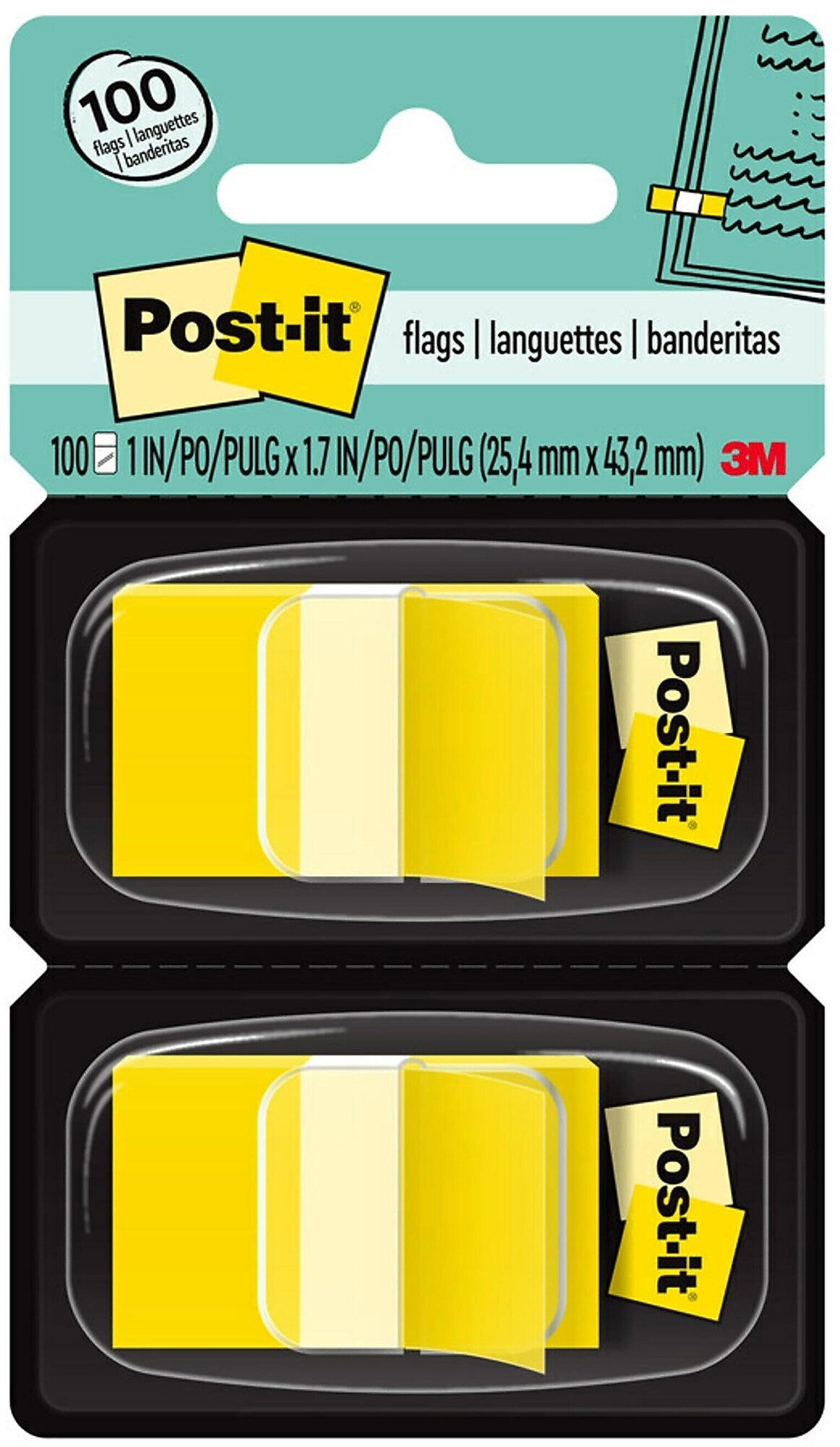Post-it Flags, .94", Yellow, 100 Flags/Pack (680-YW2)