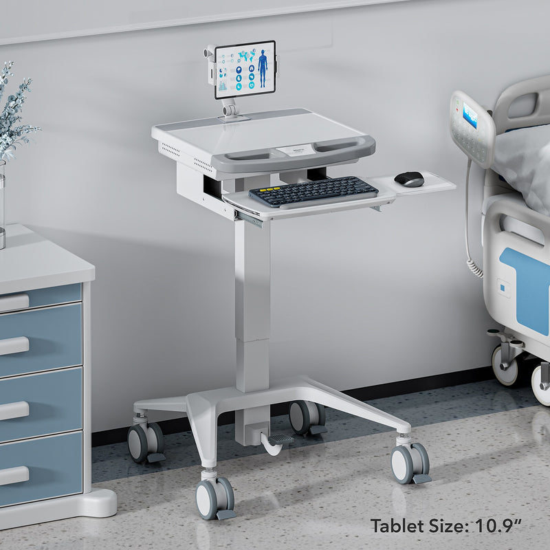 Mount-It! MedHub Mobile Medical Cart Workstation with Tablet Mount and Locking Caster Wheels, White/Grey (MI-16018)