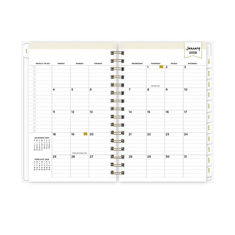 Planning Calendar DD Rugby Stripe Navy Frosted PP 5x8 RY26 Daily/Mthly Safety Wirebound -