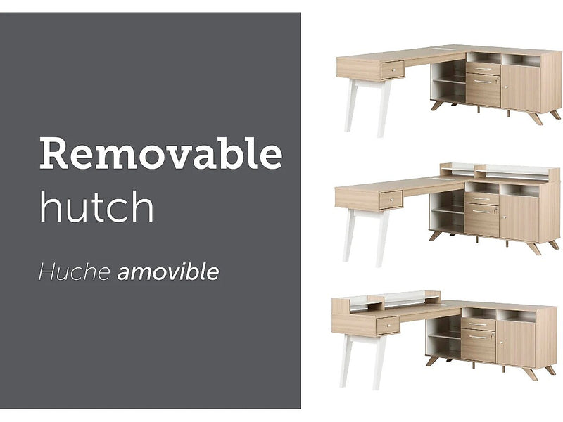 South Shore Helsy 78"W L-Shaped Computer Desk with Removable Hutch, Soft Elm/White (13298)