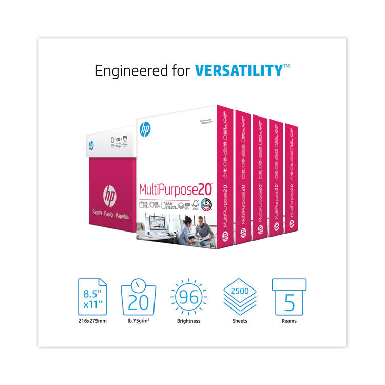 MultiPurpose20 Paper, 96 Bright, 20 lb Bond Weight, 8.5 x 11, White, 500 Sheets/Ream, 5 Reams/Carton