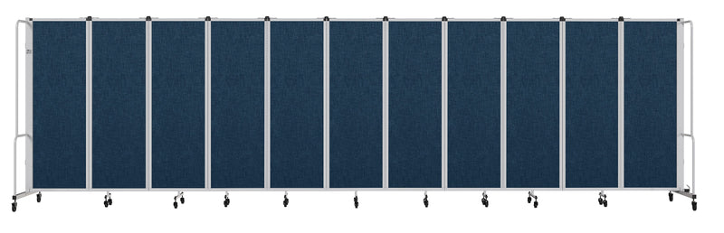 National Public Seating Robo Series 11-Panel Folding Mobile Room Divider, 72"H x 256"W, Blue Fabric (RDG6-11PT04)