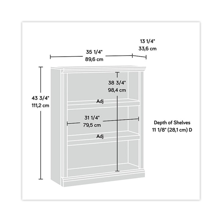 Select Collection Bookcase, Three-Shelf, 35.27w x 13.3d x 43.78h, Oiled Brown