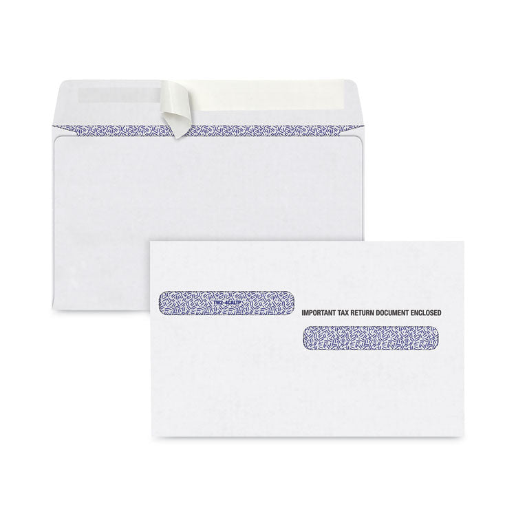 W-2 Four-Up Self-Seal Security Tinted Double Window Envelope, Square Flap, Self-Adhesive Closure, 5.63 x 9, White, 100/Pack
