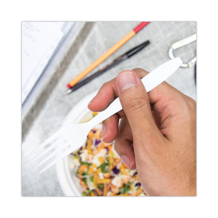 Impress Heavyweight Full-Length Polystyrene Cutlery, Fork, Plastic, White, 1,000/Carton