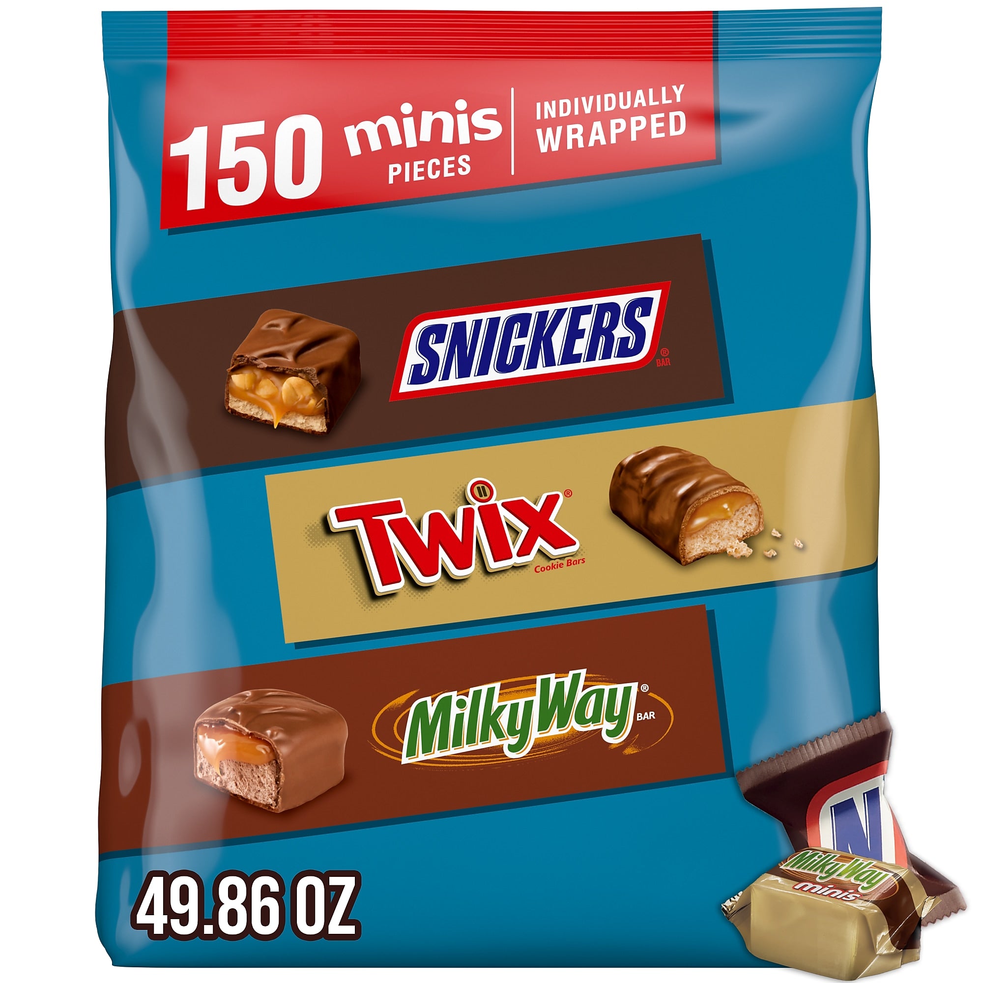 Mars Minis Milk Chocolate Candy Bars Bulk Variety Pack, 46.86 oz., 150 Pieces (459751)