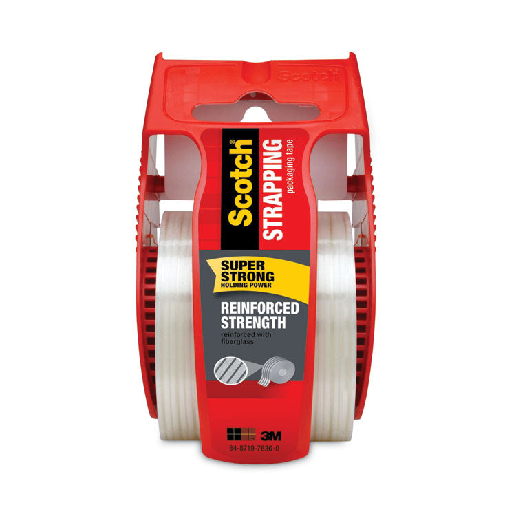 Reinforced Strength Shipping And Strapping Tape In Dispenser, 1.5" Core, 1.88" X 10 Yds, Clear