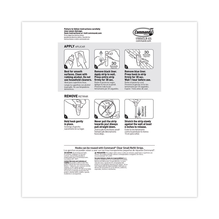 Clear Hooks and Strips, Mini, Plastic, 0.5 lb Capacity, 6 Hooks and 8 Strips/Pack