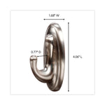 Decorative Hooks, Traditional, Large, Plastic, Silver, 5 lb Capacity, 1 Hook and 2 Strips/Pack