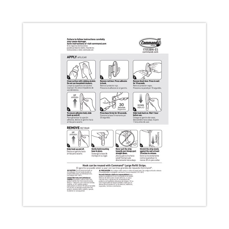 Decorative Hooks, Traditional, Large, Plastic, Silver, 5 lb Capacity, 1 Hook and 2 Strips/Pack