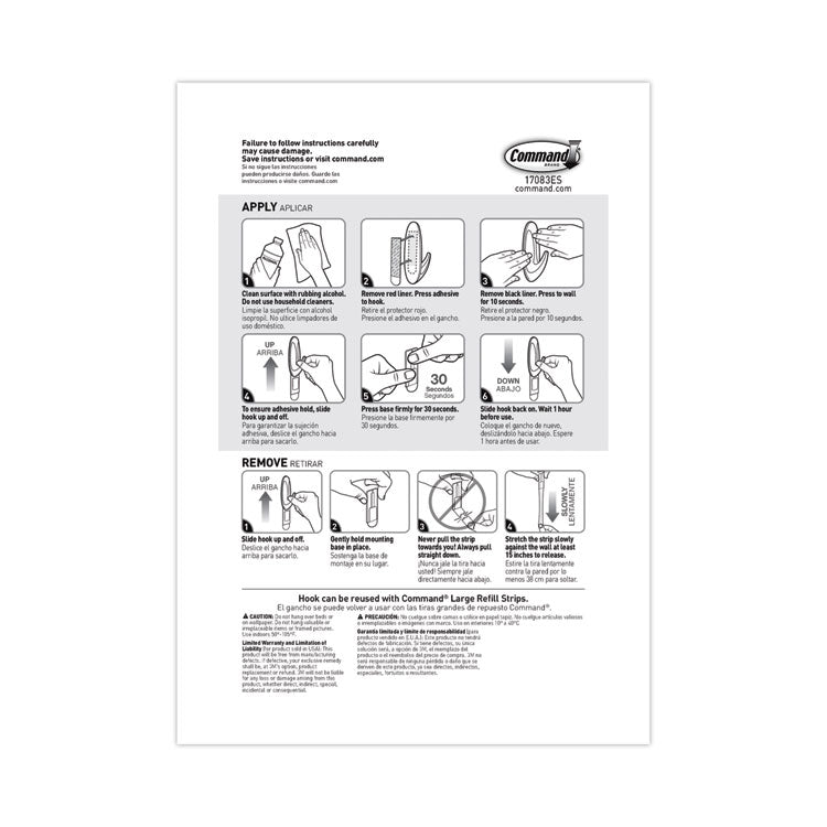 Designer Hooks, Large, Plastic, White, 5 lb Capacity, 16 Hooks and 24 Strips/Pack