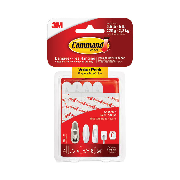 Assorted Refill Strips, Removable, (8) Small 0.75 X 1.75, (4) Medium 0.75 X 2.75, (4) Large 0.75 X 3.75, White, 16/pack