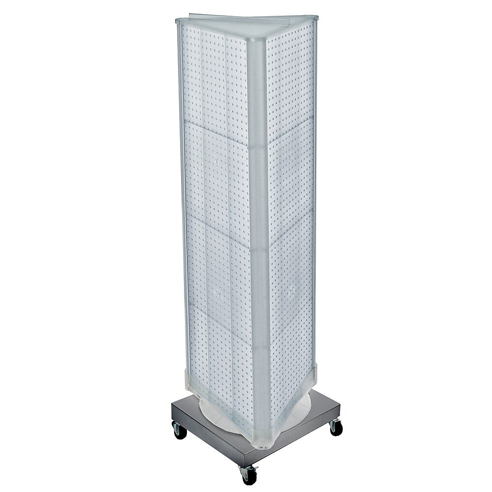 Azar Displays 60” x 16” Three-Sided Revolving Pegboard Tower Floor Display on Wheeled Metal Base, Clear (700452-CLR)