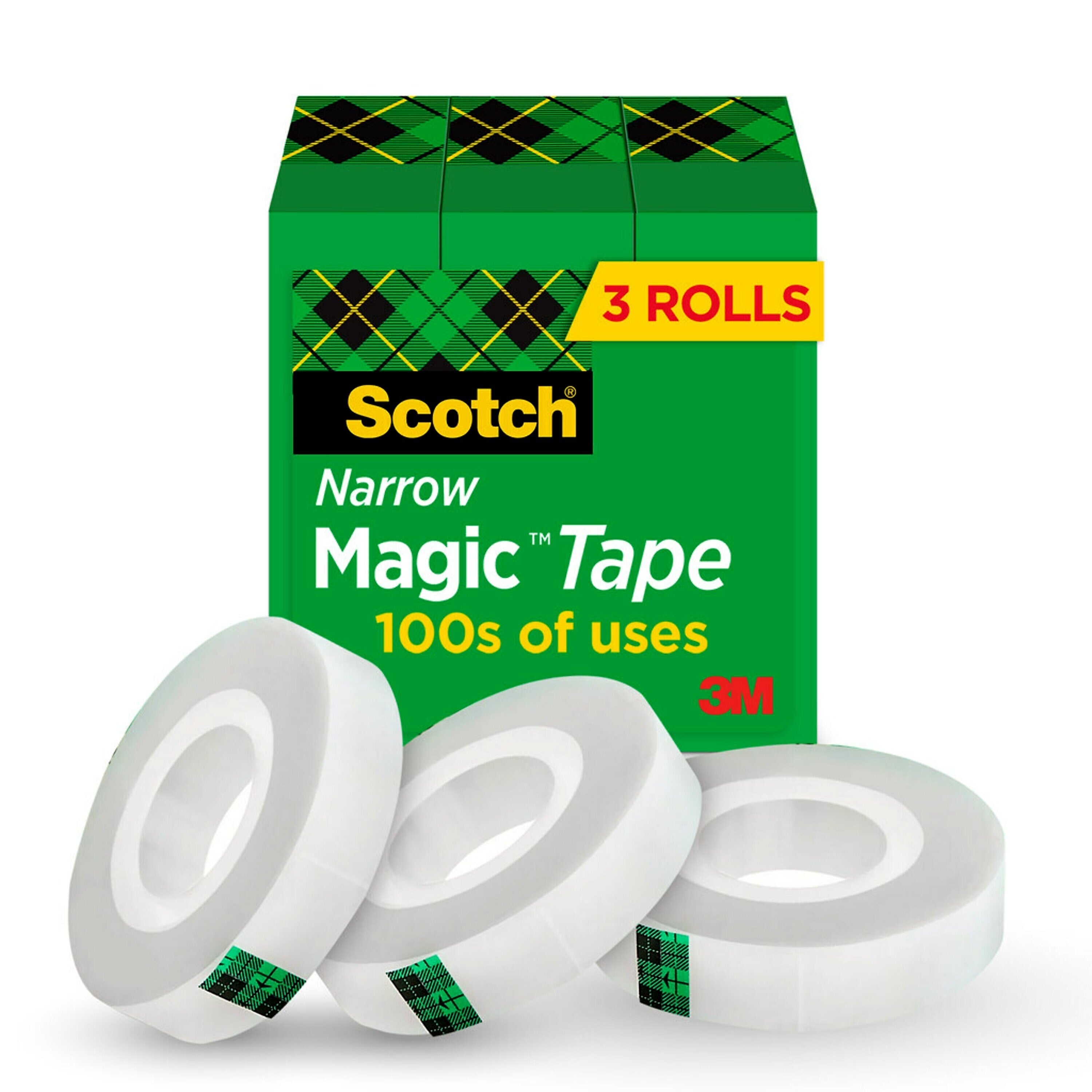 Scotch Magic Invisible Clear Tape Refill, 0.5" x 36 yds., 1" Core, 3 Rolls/Pack (810H3)