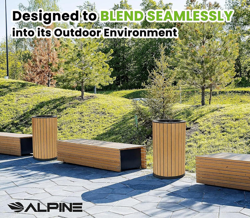Alpine Industries Steel Outdoor Trash Can with Open Lid, 32 Gallon, Cedar (ALP4400-01-CD)