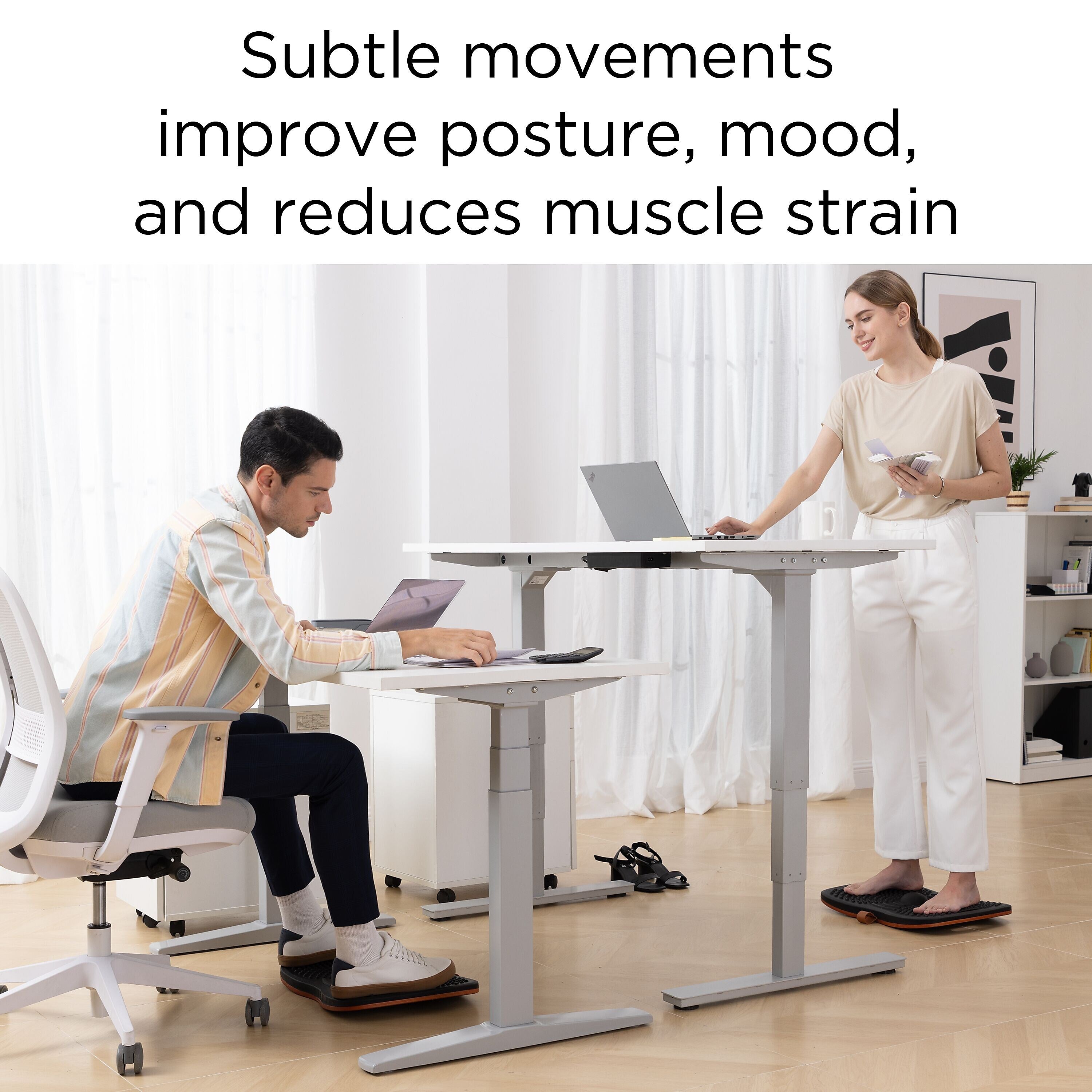 Union & Scale™ 55"W Electric Rectangular Adjustable Standing Desk with Micro Movements, White (UN62092)