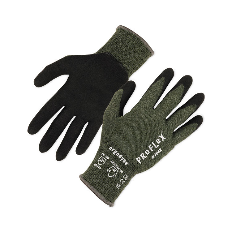 ProFlex 7042 ANSI A4 Nitrile-Coated CR Gloves, EN388: 4X41D, 9" Long, Large, Green, Pair