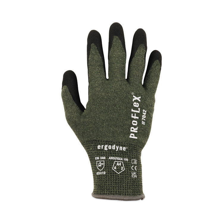ProFlex 7042 ANSI A4 Nitrile-Coated CR Gloves, EN388: 4X41D, 9" Long, Medium, Green, Pair