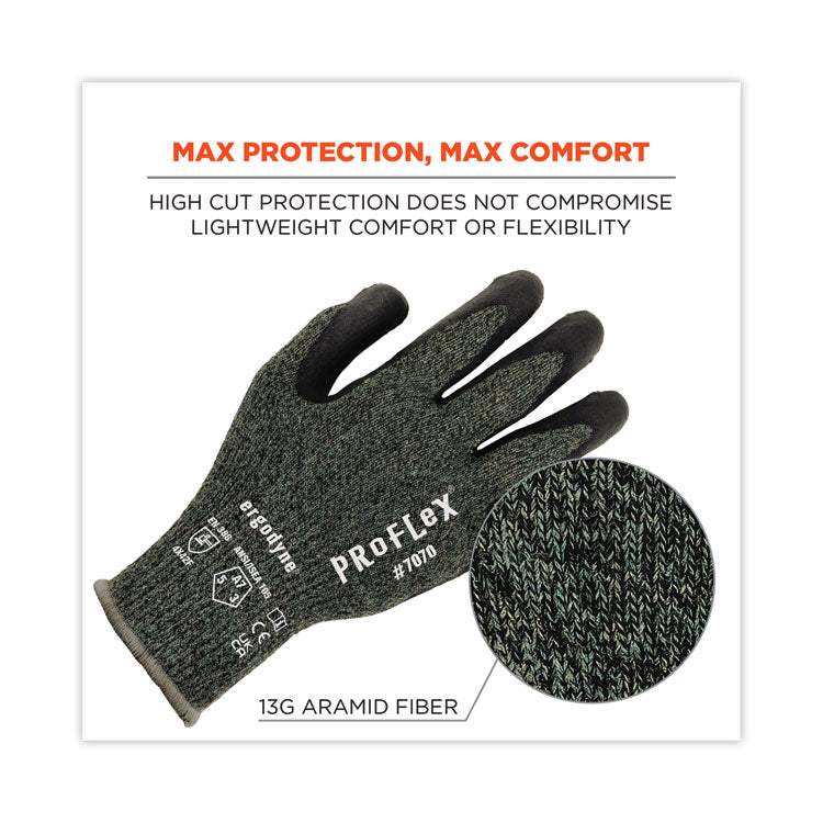 ProFlex 7070 ANSI A7 Nitrile Coated CR Gloves, EN388: 4X42F, 9" Long, Large, Green, 12 Pairs