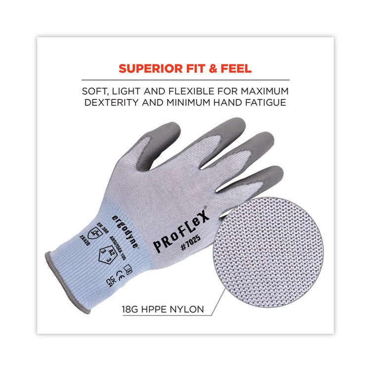 ProFlex 7025 ANSI A2 PU Coated CR Gloves, EN388: 2X42B, 9" Long, Large, Blue, 12 Pairs