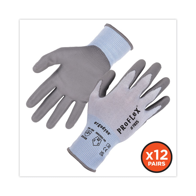 ProFlex 7025 ANSI A2 PU Coated CR Gloves, EN388: 2X42B, 9" Long, XX-Large, Blue, 12 Pairs