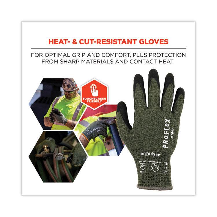 ProFlex 7042 ANSI A4 Nitrile-Coated CR Gloves, EN388: 4X41D, 9" Long, Large, Green, 12 Pairs