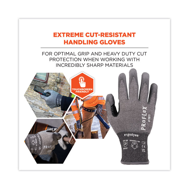 ProFlex 7071 ANSI A7 PU Coated CR Gloves, EN388: 4X42F, 9" Long, Large, Gray, 12 Pairs