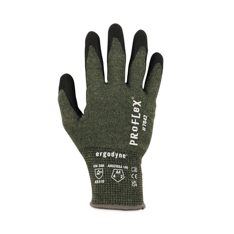ProFlex 7042 ANSI A4 Nitrile-Coated CR Gloves, EN388: 4X41D, 9" Long, XX-Large, Green, 12 Pairs