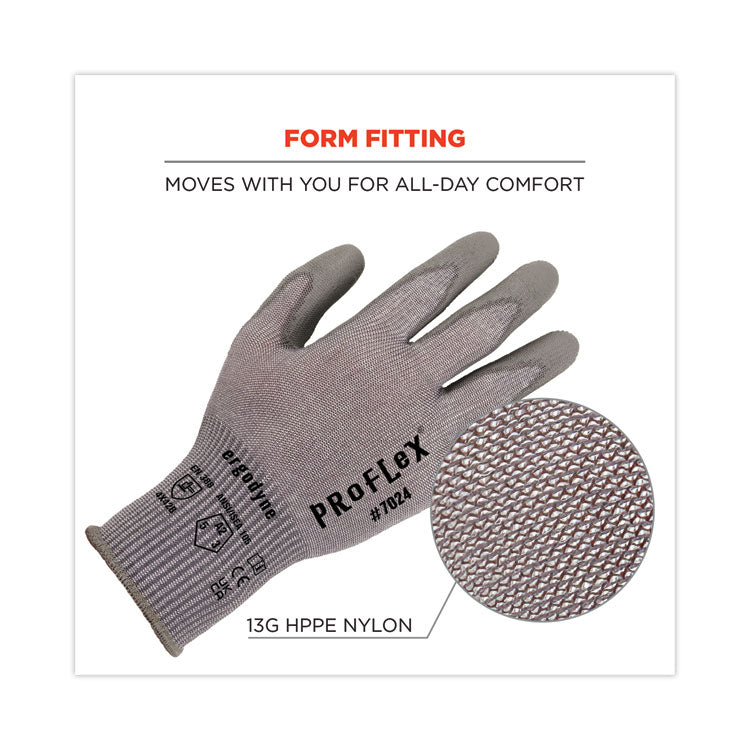 ProFlex 7024 ANSI A2 PU Coated CR Gloves, EN388: 4X42B, 9" Long, Medium, Gray, Pair