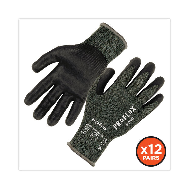 ProFlex 7070 ANSI A7 Nitrile Coated CR Gloves, EN388: 4X42F, 9" Long, Medium, Green, 12 Pairs