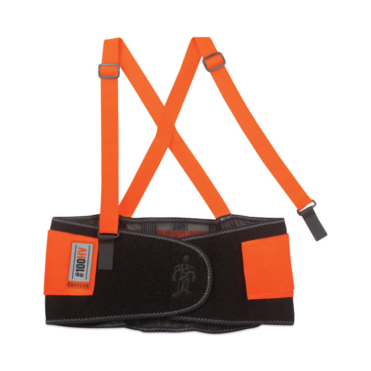 ProFlex 100HV Economy Hi-Vis Spandex Back Support Brace, Large, 34" to 38" Waist, Black/Orange
