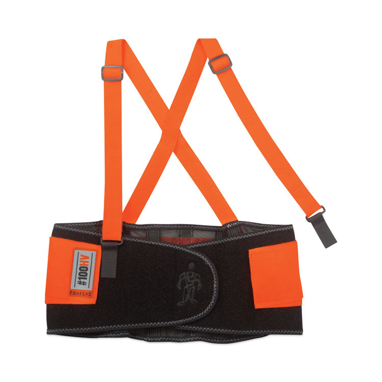 ProFlex 100HV Economy Hi-Vis Spandex Back Support Brace, 4X-Large, 52" to 58" Waist, Black/Orange